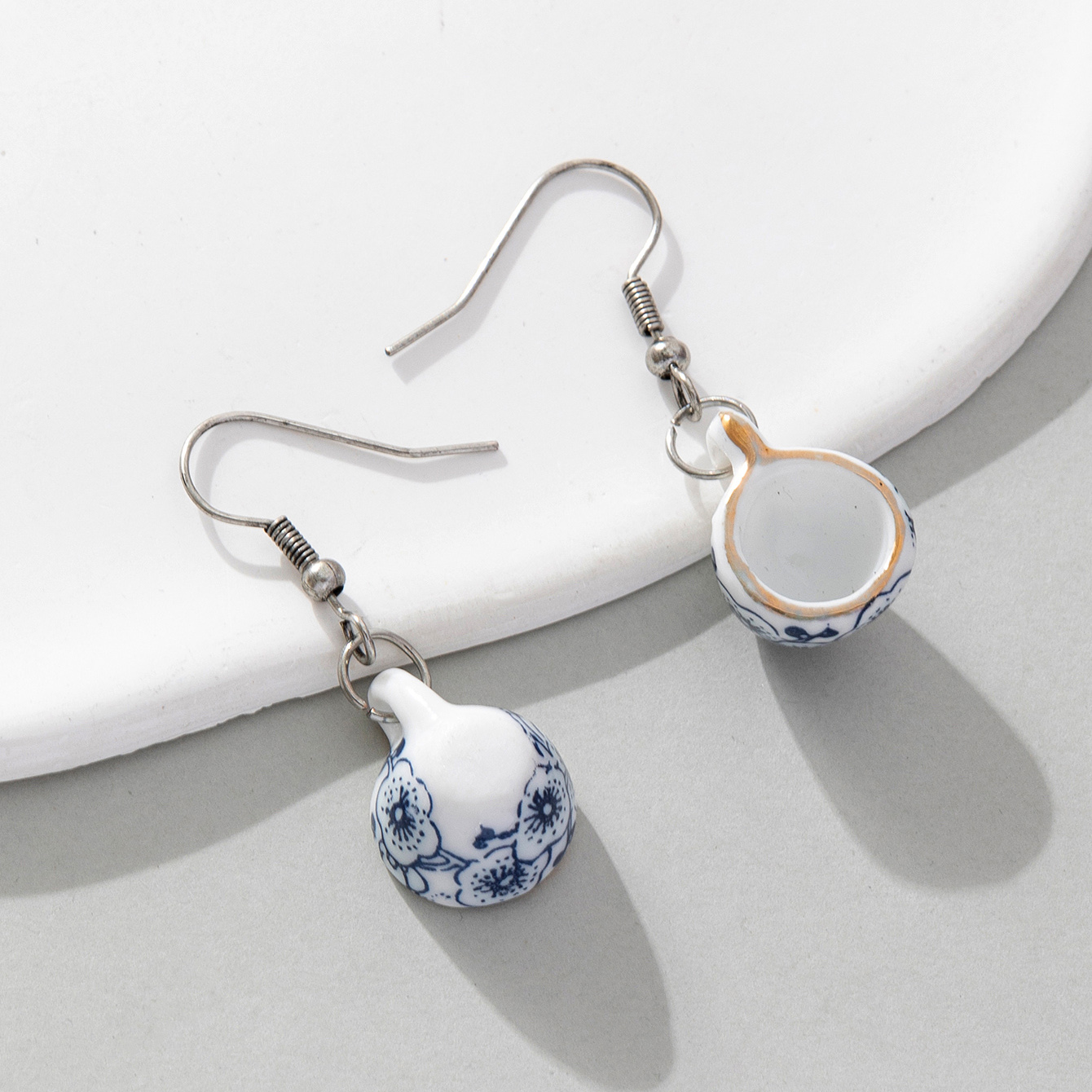 1 Pair Chinoiserie Retro Bowl Ceramics Drop Earrings display picture 3