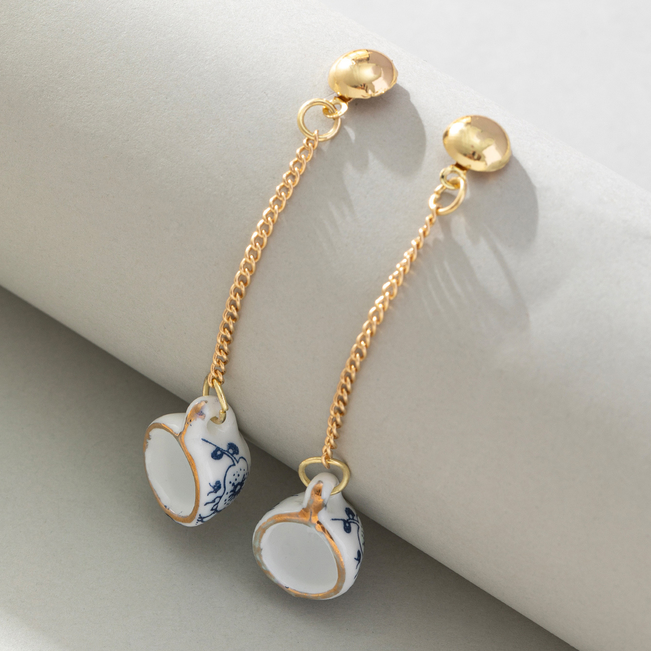 1 Pair Chinoiserie Color Block Plating Ceramics Gold Plated Drop Earrings display picture 1