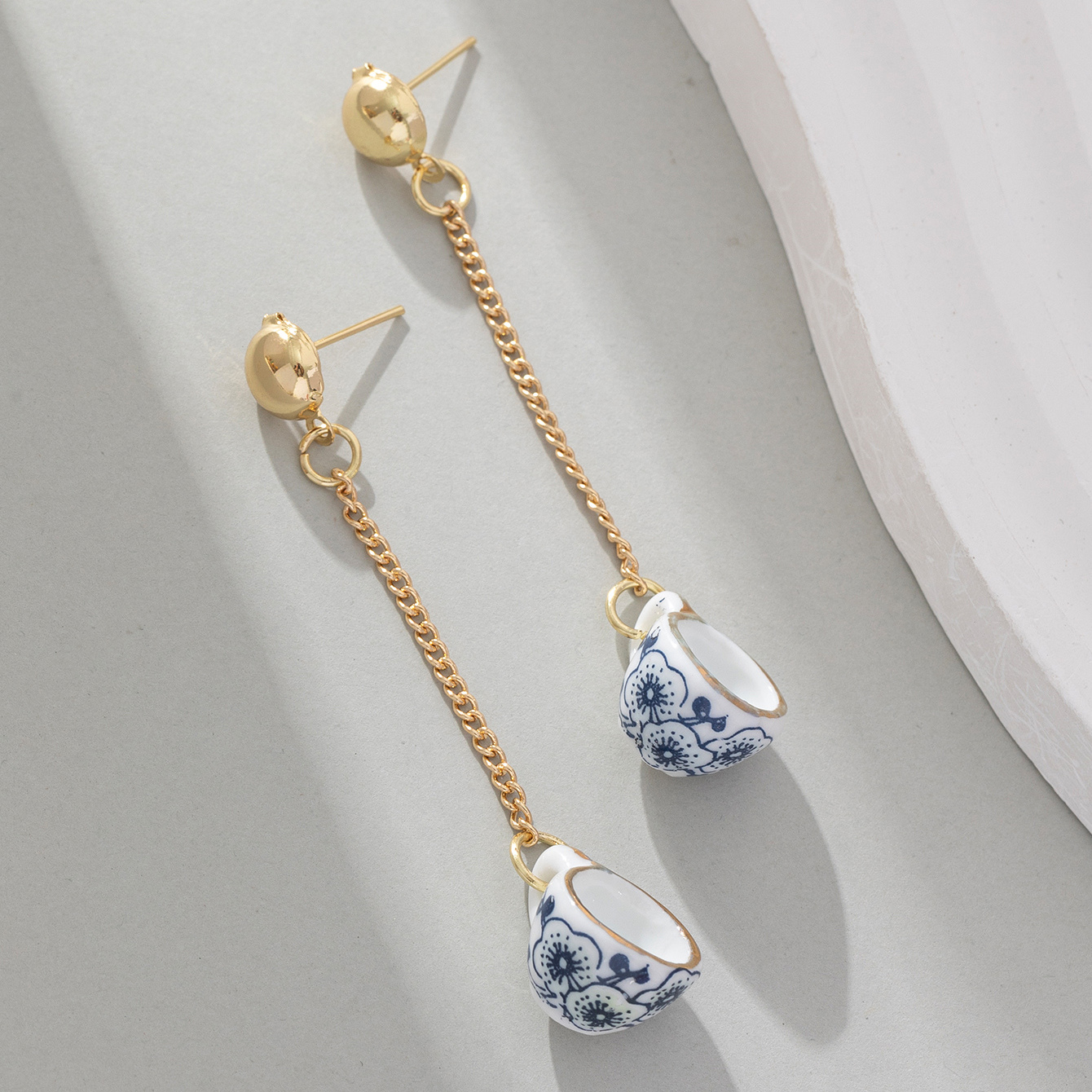 1 Pair Chinoiserie Color Block Plating Ceramics Gold Plated Drop Earrings display picture 8