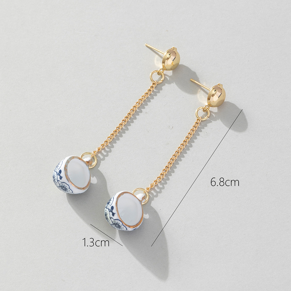 1 Pair Chinoiserie Color Block Plating Ceramics Gold Plated Drop Earrings display picture 3