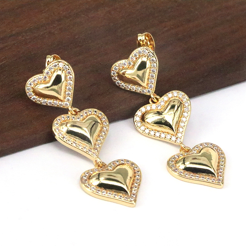 1 Pair Vintage Style Simple Style Heart Shape Plating Inlay Copper Zircon Gold Plated Drop Earrings display picture 1