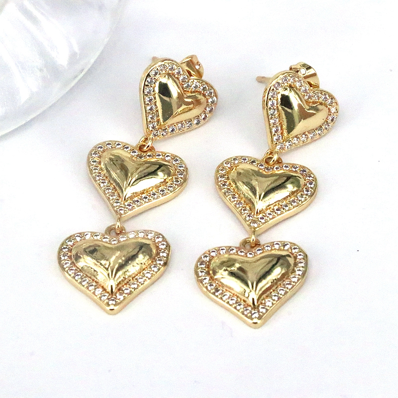 1 Par Estilo Vintage Estilo Simple Forma De Corazón Enchapado Embutido Cobre Circón Chapado En Oro Pendientes De Gota display picture 4