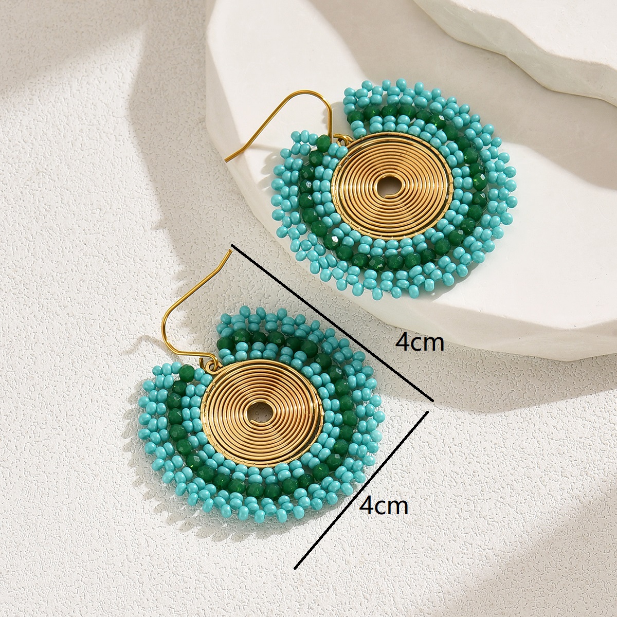 1 Pair Vintage Style Handmade Ethnic Style Round Beaded Plating 201 Stainless Steel Plastic 18K Gold Plated Drop Earrings display picture 3