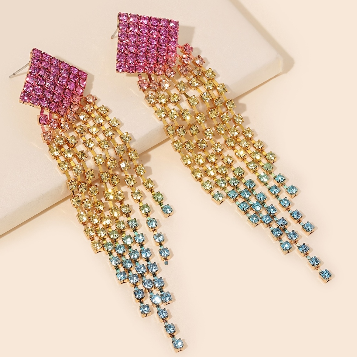 1 Pair Elegant Color Block Inlay Alloy Rhinestones Drop Earrings display picture 7