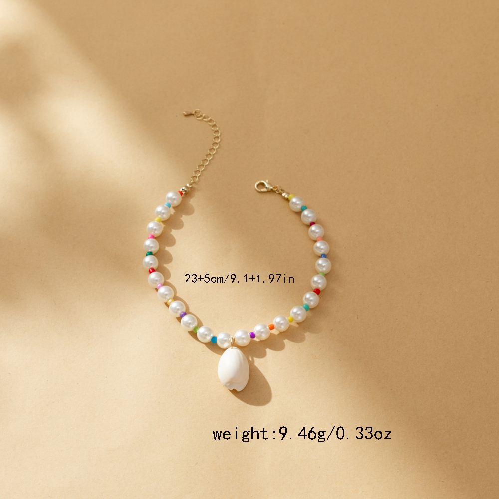 Simple Style Shell Imitation Pearl Alloy Beaded Women's Anklet Necklace display picture 5