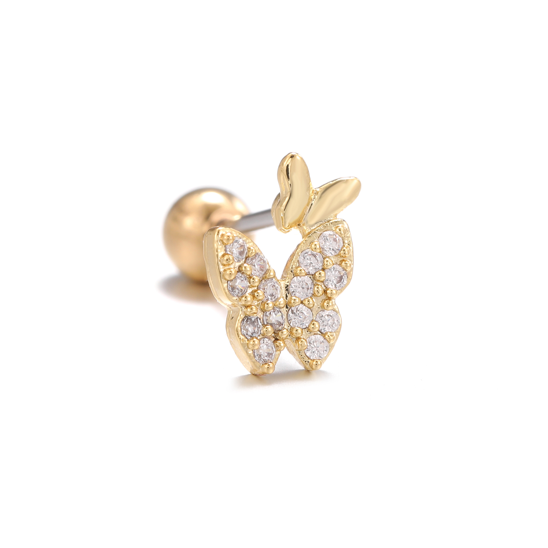 1 Piece Ig Style Simple Style Geometric Butterfly Plating Inlay Brass Zircon 18k Gold Plated White Gold Plated Ear Studs display picture 5
