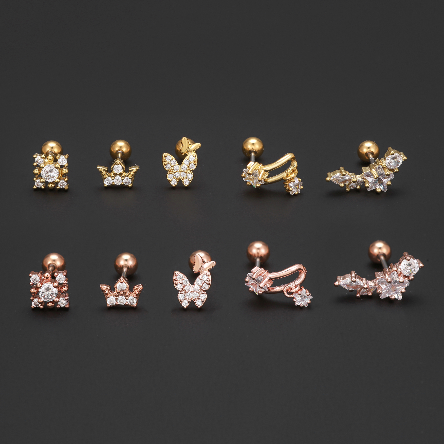 1 Piece Ig Style Simple Style Geometric Butterfly Plating Inlay Brass Zircon 18k Gold Plated White Gold Plated Ear Studs display picture 4