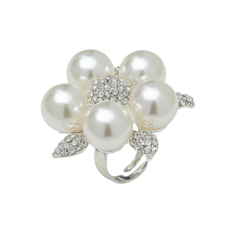 Elegant Glam Bridal Flower Alloy Inlay Artificial Pearls Artificial Diamond Women's Open Rings display picture 4