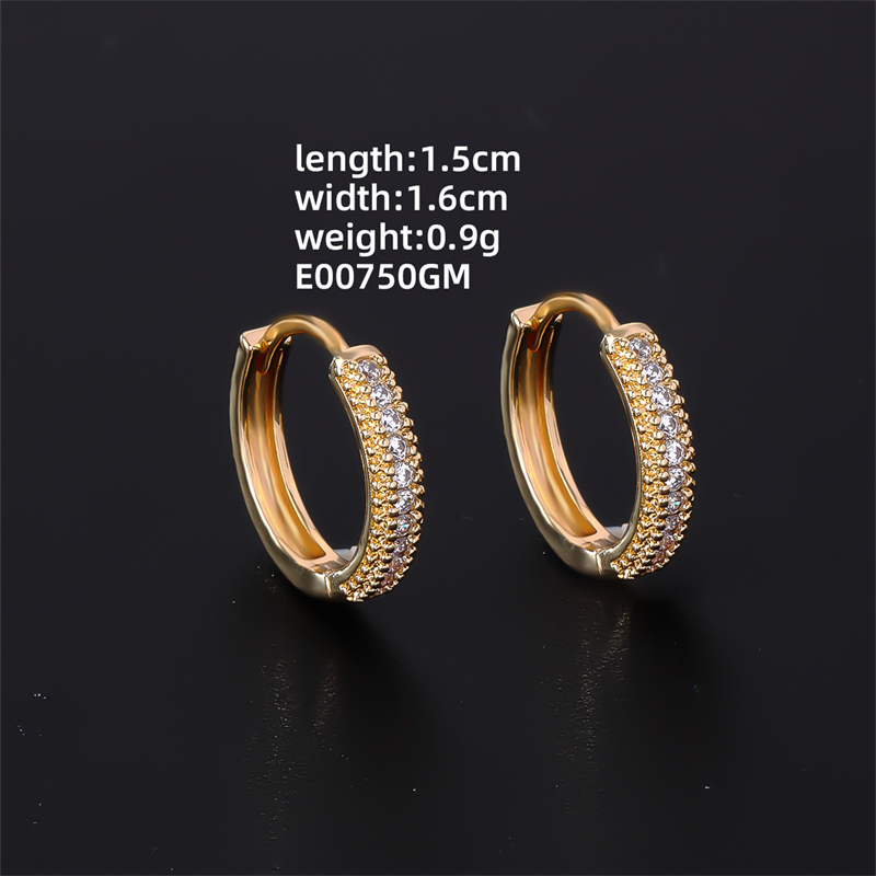 1 Pair Casual Simple Style Shiny Round Plating Inlay Copper Zircon K Gold Plated Hoop Earrings display picture 1