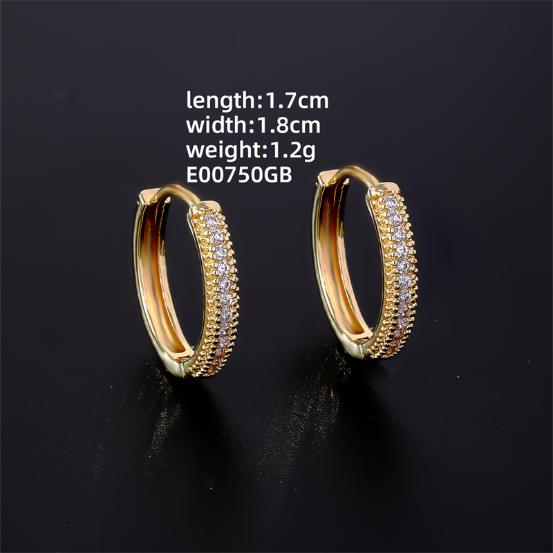 1 Pair Casual Simple Style Shiny Round Plating Inlay Copper Zircon K Gold Plated Hoop Earrings display picture 2