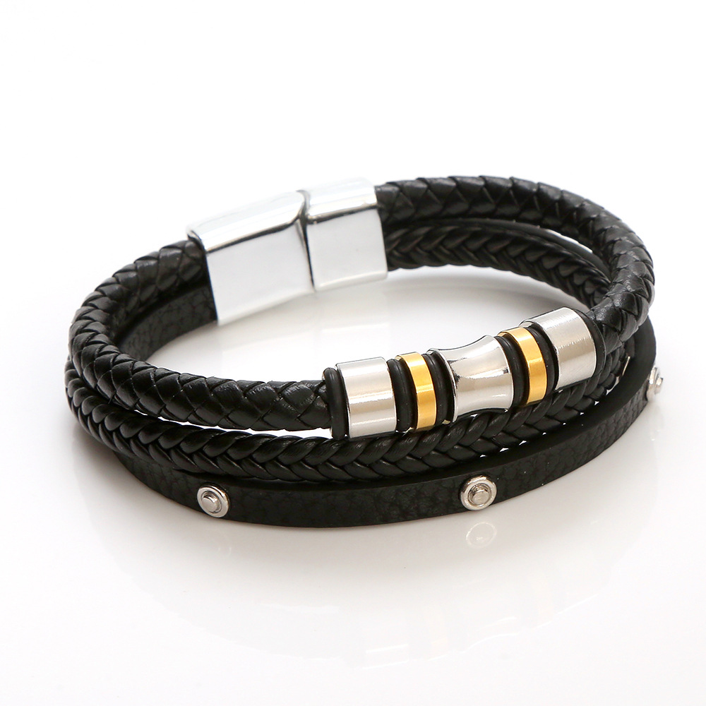 Clásico Rock Estilo Británico Color Sólido Acero Inoxidable Cuero Sintético Hombres Brazalete display picture 5