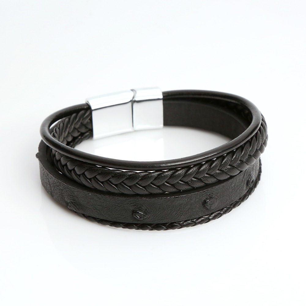 Classical Rock Simple Style Solid Color Pu Leather Alloy Men's Bracelets Bangle display picture 4