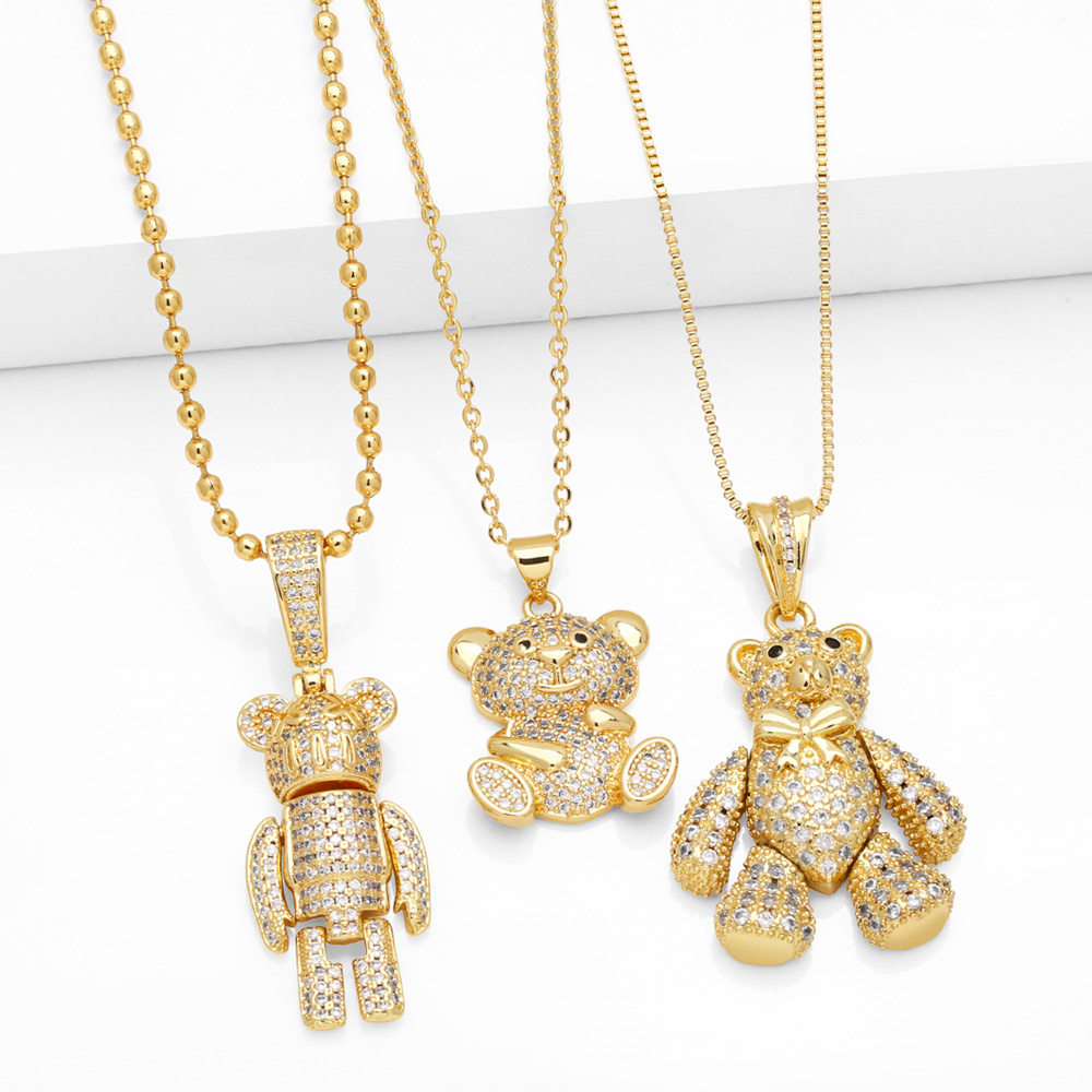Cute Fashion Simple Style Little Bear Copper 18k Gold Plated Zircon Pendant Necklace In Bulk display picture 2