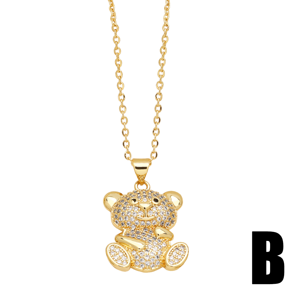 Cute Fashion Simple Style Little Bear Copper 18k Gold Plated Zircon Pendant Necklace In Bulk display picture 4