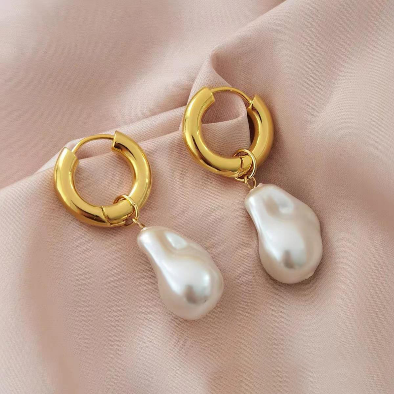 1 Pair Commute Irregular Plating Stainless Steel Freshwater Pearl Gold Plated Drop Earrings display picture 4