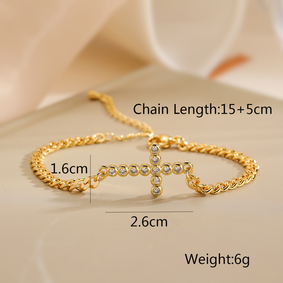 Simple Style Commute Cross Copper 18k Gold Plated Zircon Bracelets In Bulk display picture 1