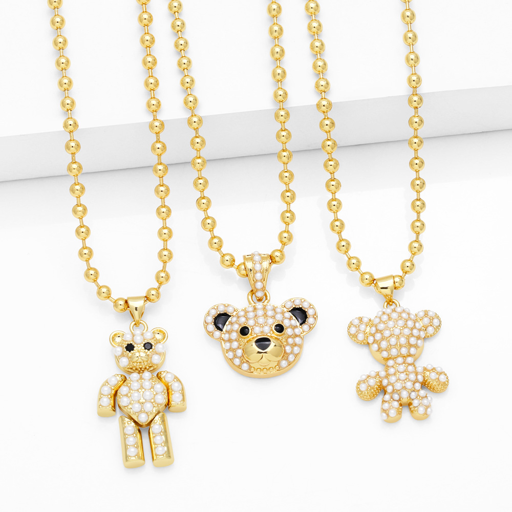 Simple Style Streetwear Little Bear Copper 18k Gold Plated Beads Pendant Necklace In Bulk display picture 2