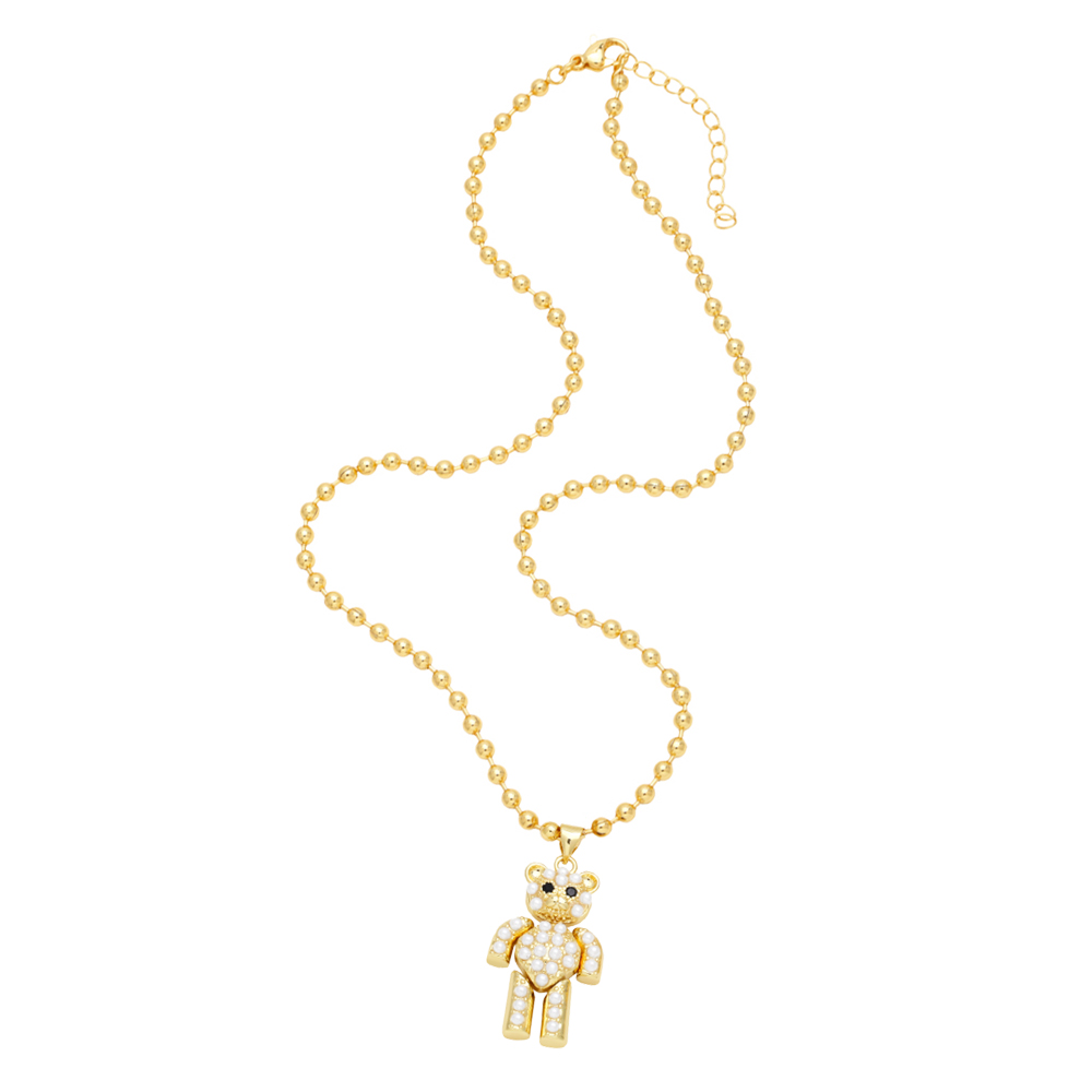 Einfacher Stil Strassenmode Bär Kupfer 18 Karat Vergoldet Perlen Halskette Mit Anhänger In Masse display picture 6