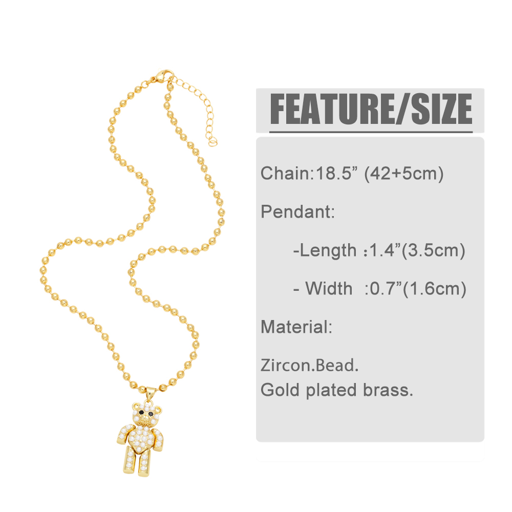 Einfacher Stil Strassenmode Bär Kupfer 18 Karat Vergoldet Perlen Halskette Mit Anhänger In Masse display picture 1