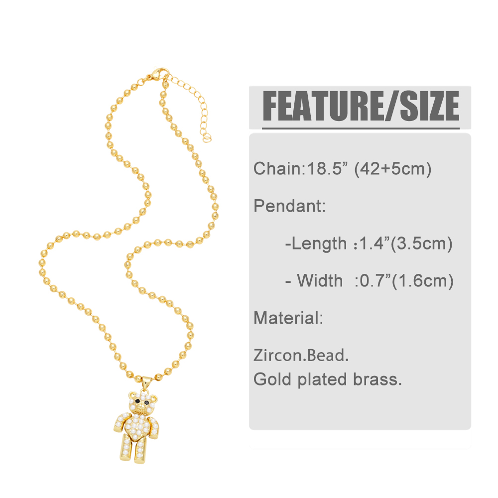 Simple Style Streetwear Little Bear Copper 18k Gold Plated Beads Pendant Necklace In Bulk display picture 1