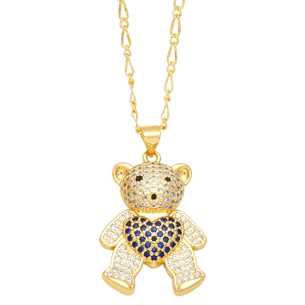 Cute Little Bear Heart Shape Stainless Steel Copper Plating Inlay Zircon 18k Gold Plated Pendant Necklace display picture 5