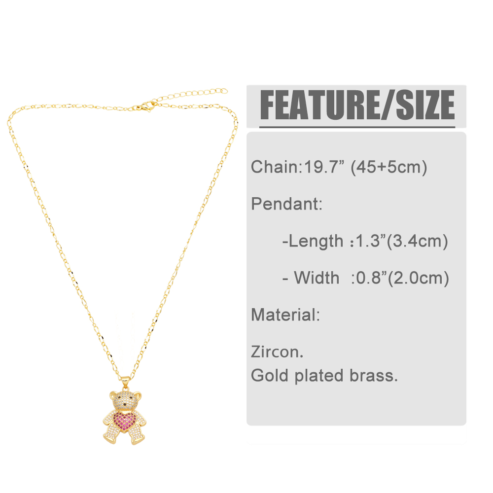 Cute Little Bear Heart Shape Stainless Steel Copper Plating Inlay Zircon 18k Gold Plated Pendant Necklace display picture 1