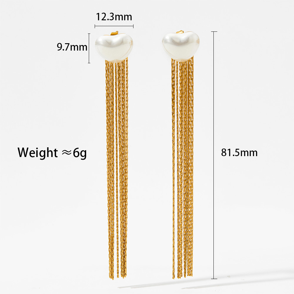 1 Pair Lady Heart Shape Tassel Plating 304 Stainless Steel Artificial Pearl 16K Gold Plated White Gold Plated Gold Plated Drop Earrings display picture 8