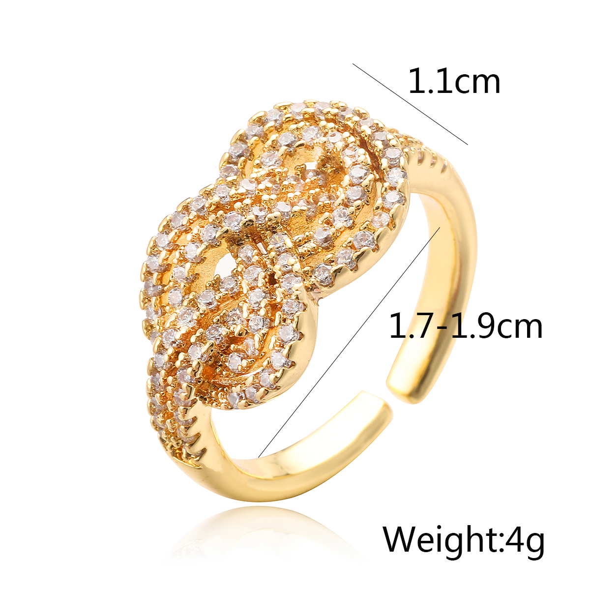 Streetwear Commute Infinity Copper Plating Inlay Zircon 18k Gold Plated Open Rings display picture 1