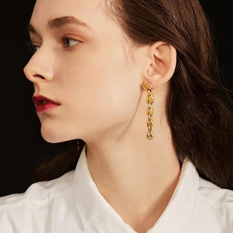 1 Pair Commute Solid Color Plating Stainless Steel Gold Plated Drop Earrings display picture 1