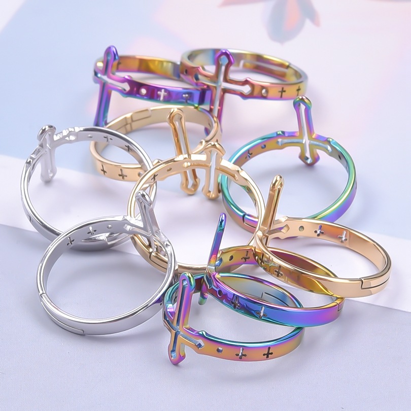 Hip-hop Retro Cross Stainless Steel Polishing Rings display picture 3