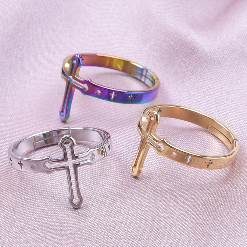 Hip-hop Retro Cross Stainless Steel Polishing Rings display picture 4