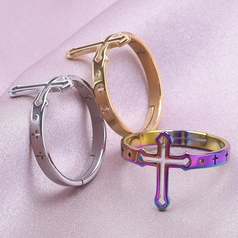 Hip-hop Retro Cross Stainless Steel Polishing Rings display picture 5