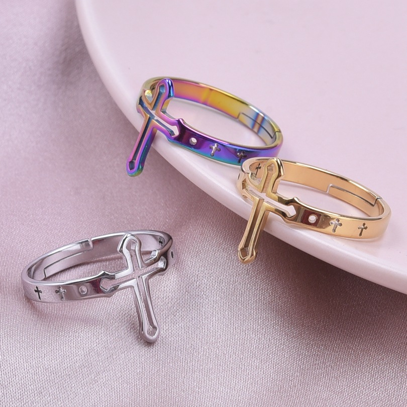 Hip-hop Retro Cross Stainless Steel Polishing Rings display picture 6