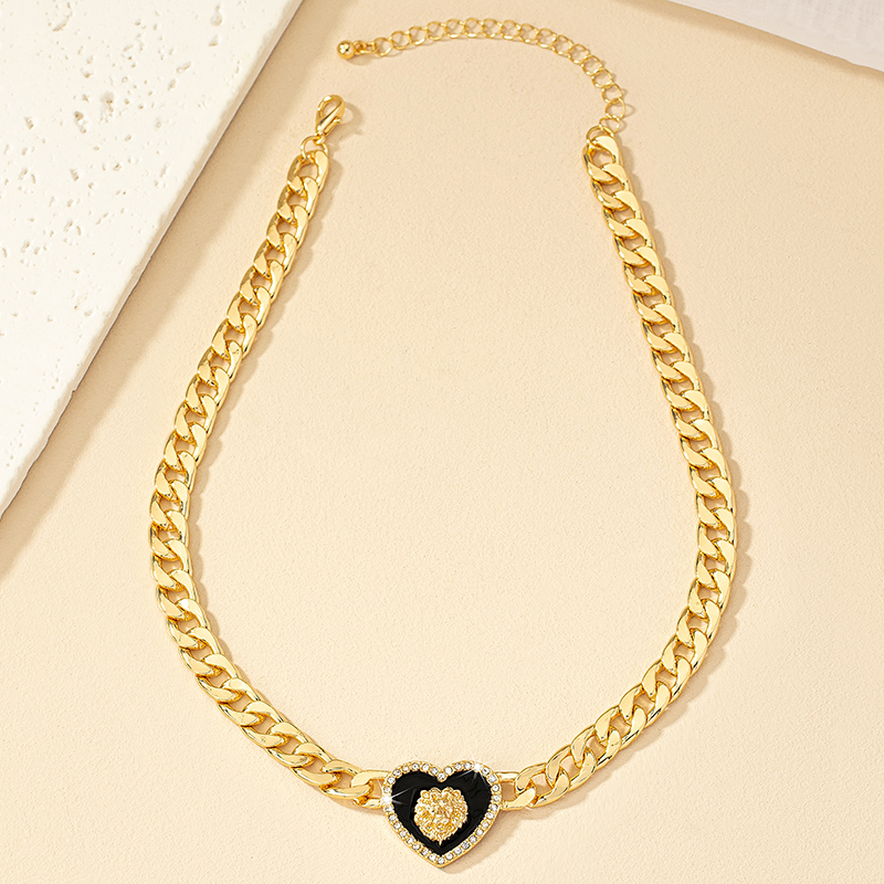 Retro Heart Shape Alloy Plating Inlay Zircon Gold Plated Women's Pendant Necklace display picture 4