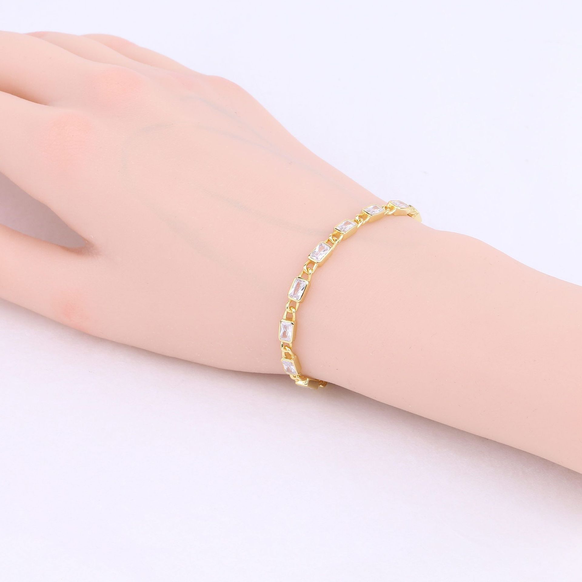Simple Style Rectangle Sterling Silver Zircon Bracelets In Bulk display picture 3