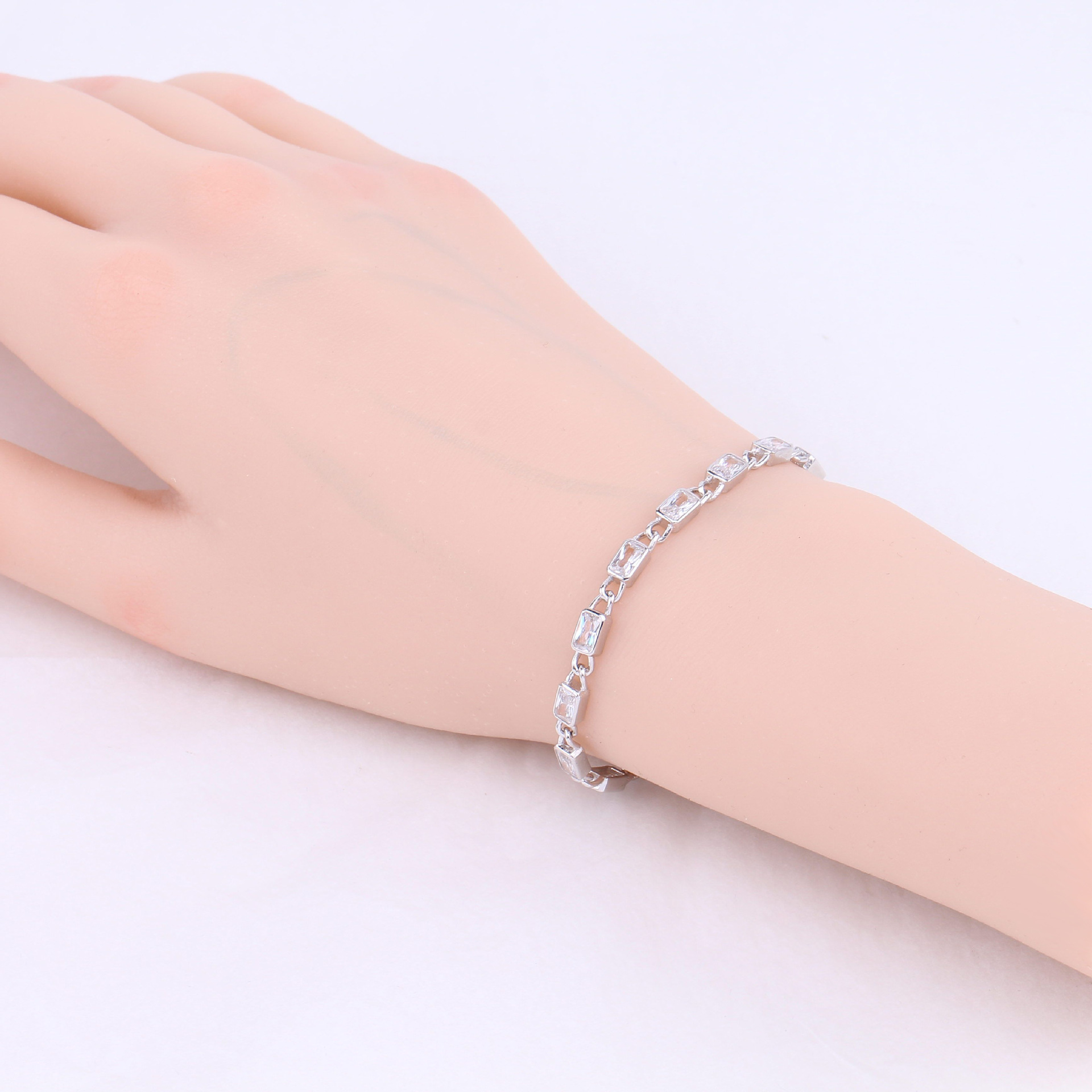 Simple Style Rectangle Sterling Silver Zircon Bracelets In Bulk display picture 4