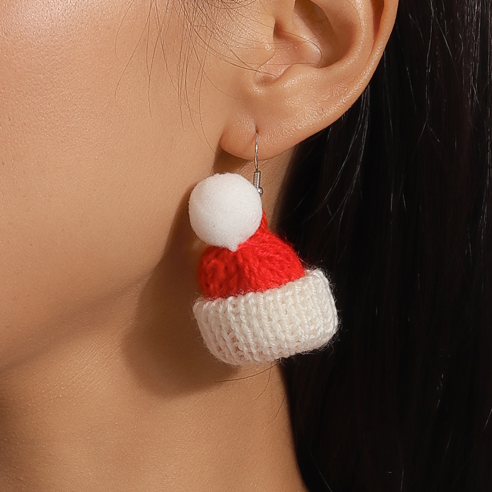 Wholesale Jewelry Cute Christmas Hat Knit Zinc Alloy Drop Earrings display picture 3