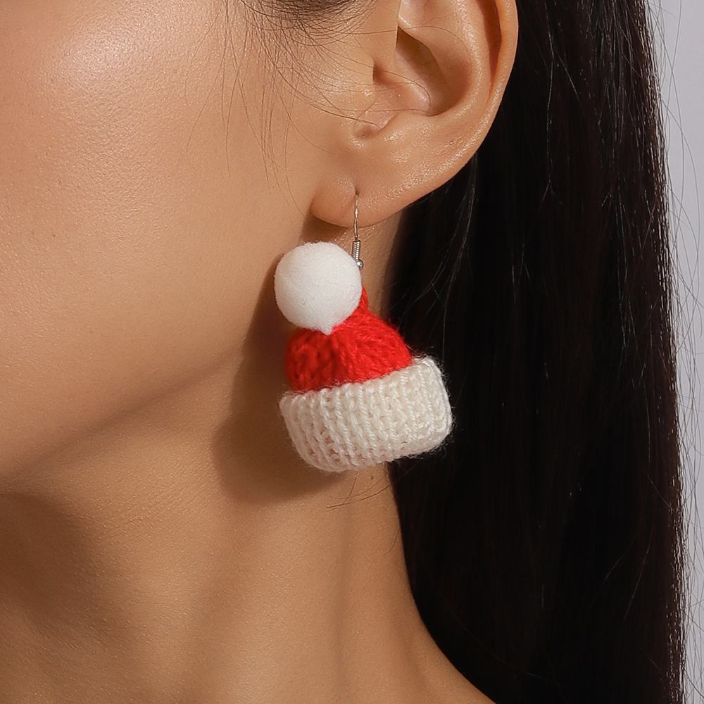 Wholesale Jewelry Cute Christmas Hat Knit Zinc Alloy Drop Earrings display picture 2