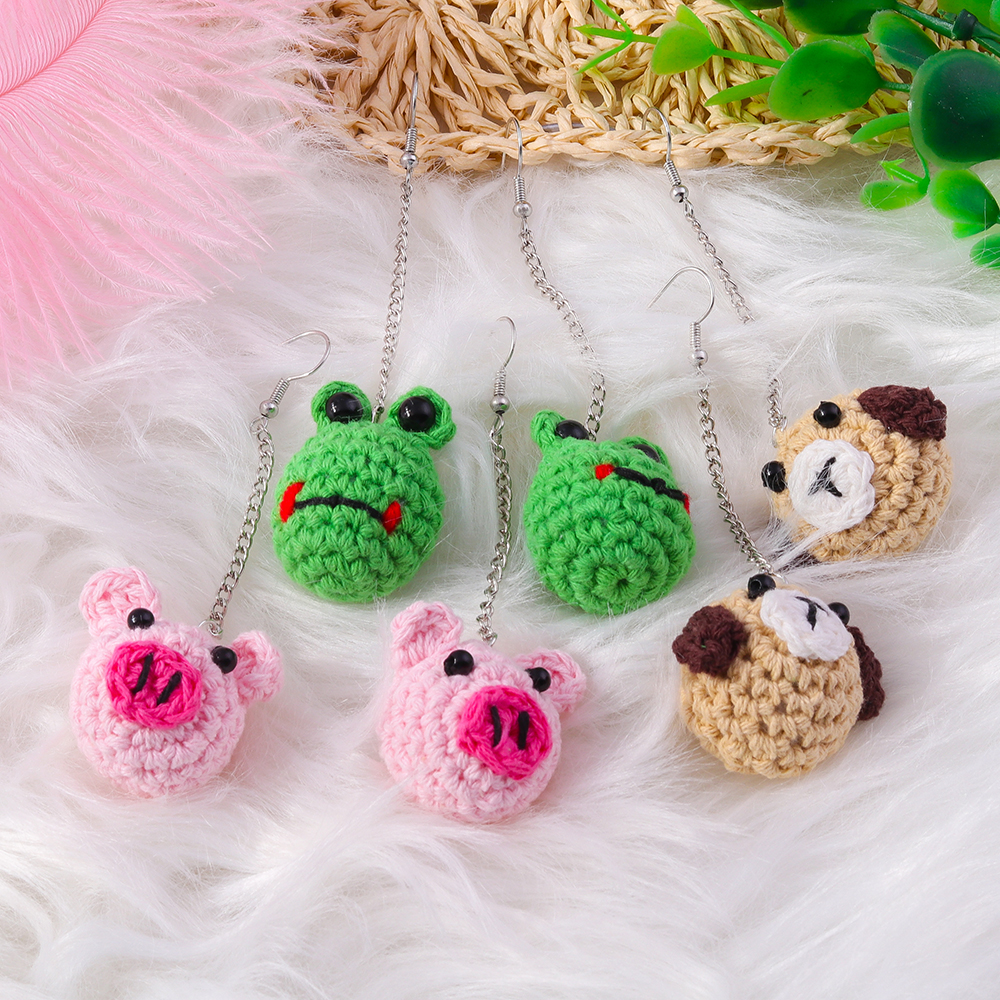 1 Pair Cute Bear Pig Frog Knit Zinc Alloy Drop Earrings display picture 9