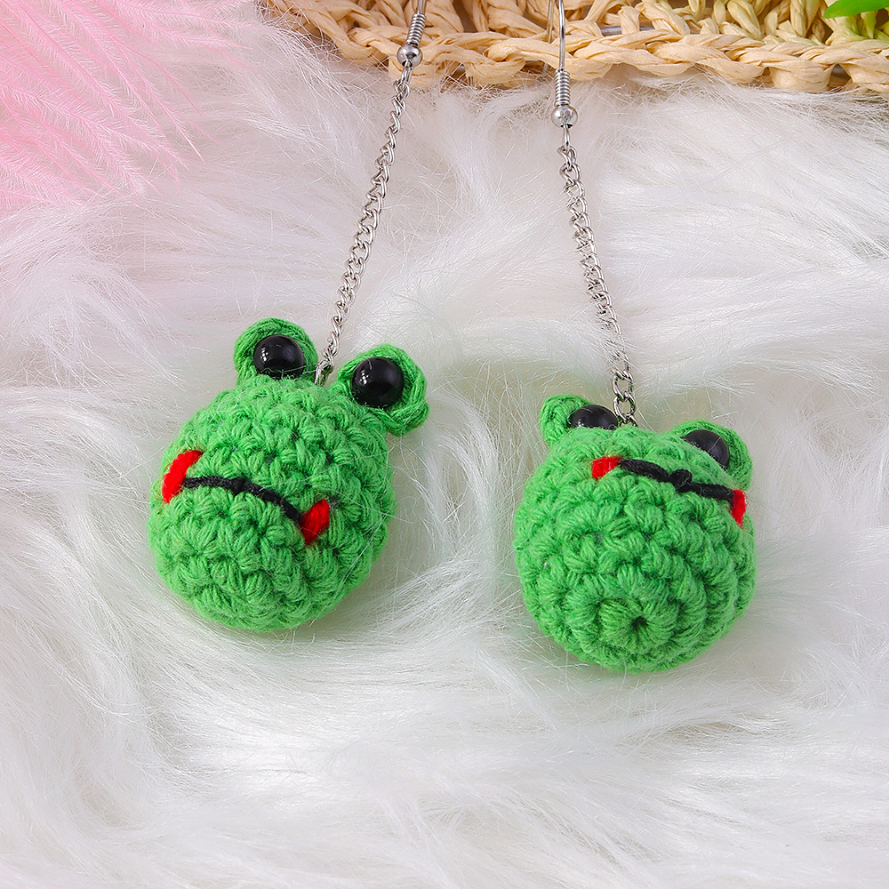 1 Pair Cute Bear Pig Frog Knit Zinc Alloy Drop Earrings display picture 5