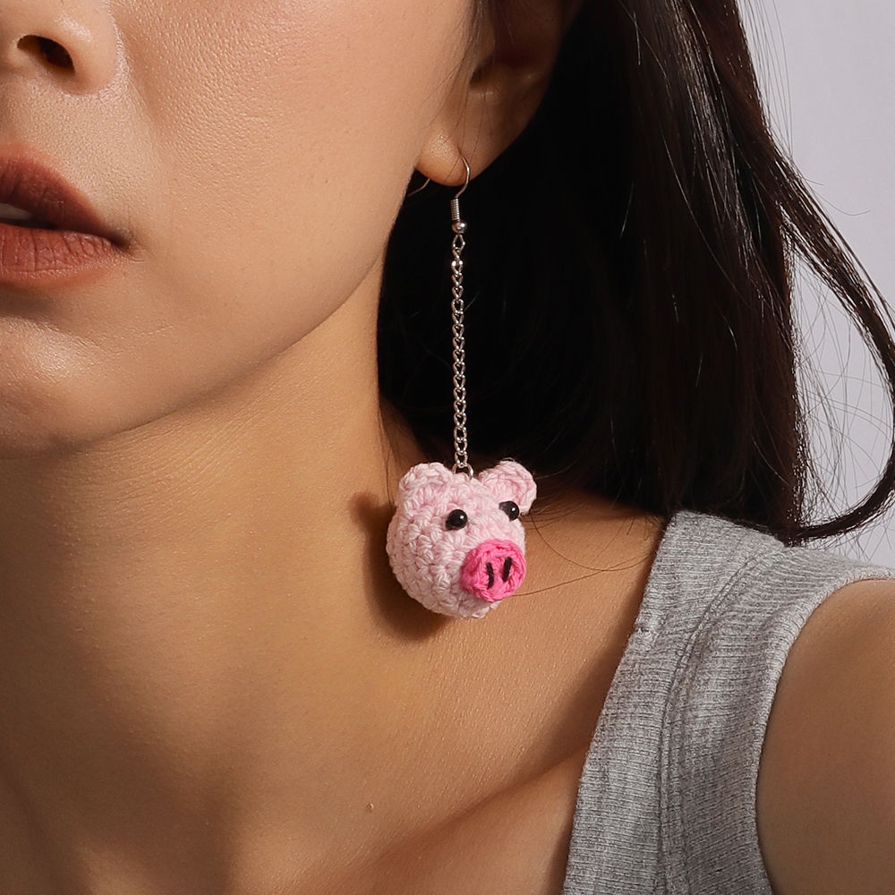 1 Pair Cute Bear Pig Frog Knit Zinc Alloy Drop Earrings display picture 7
