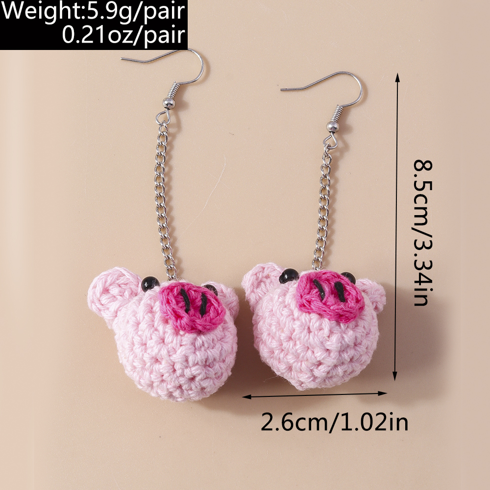 1 Pair Cute Bear Pig Frog Knit Zinc Alloy Drop Earrings display picture 1