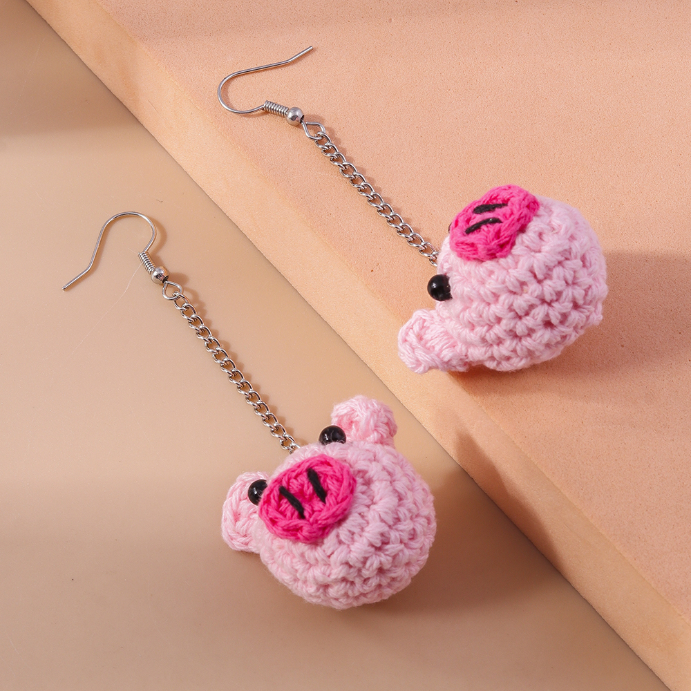 1 Pair Cute Bear Pig Frog Knit Zinc Alloy Drop Earrings display picture 3