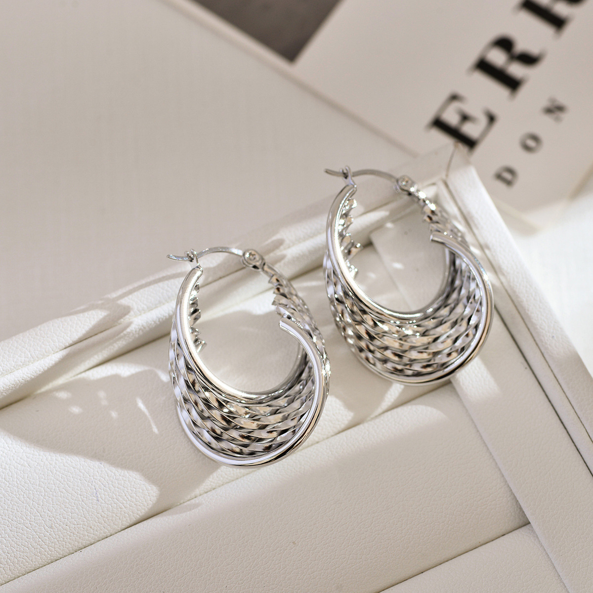 1 Pair Simple Style Solid Color Mesh Stainless Steel Earrings display picture 4