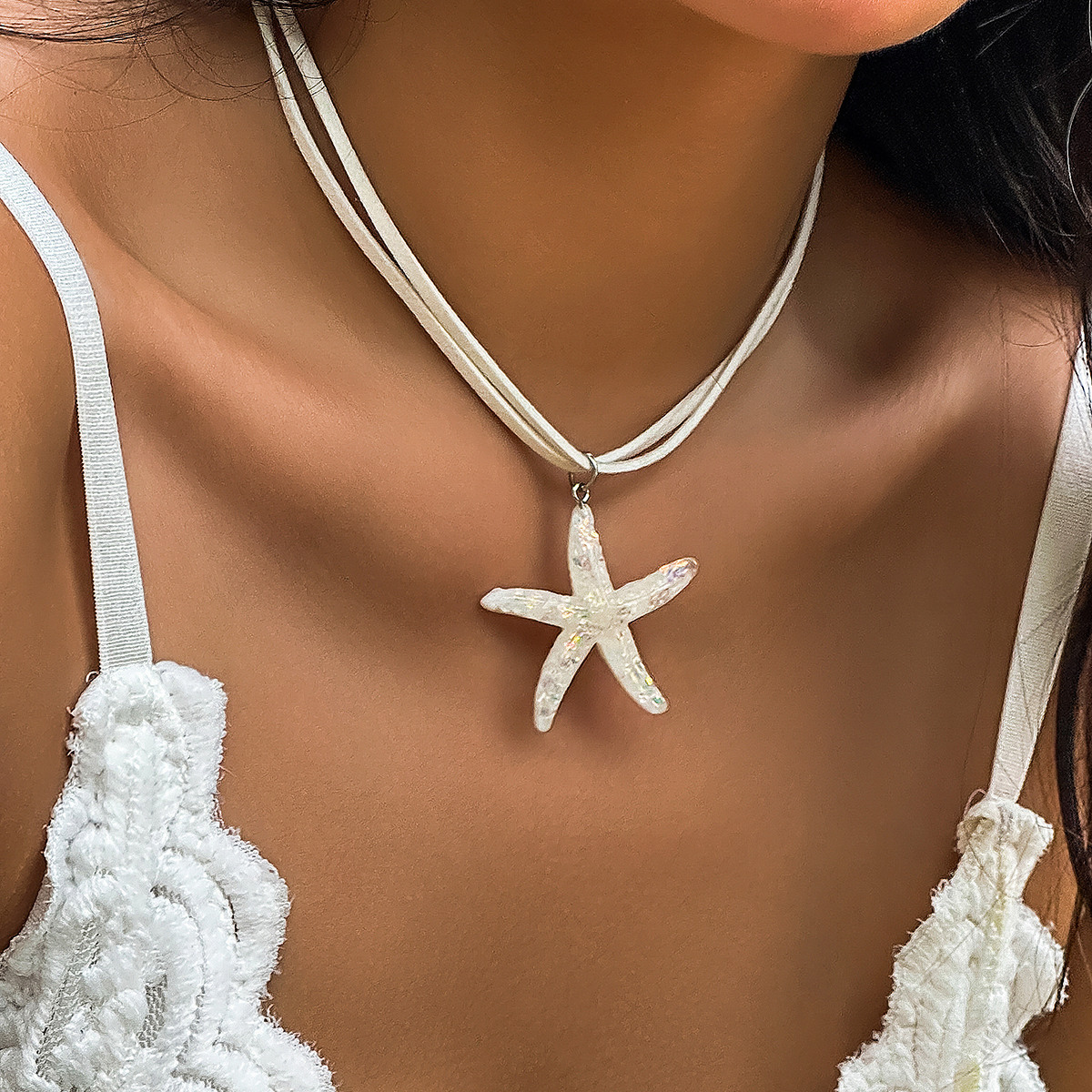 Vacation Beach Simple Style Starfish Resin Korean Velvet Women's Pendant Necklace display picture 6