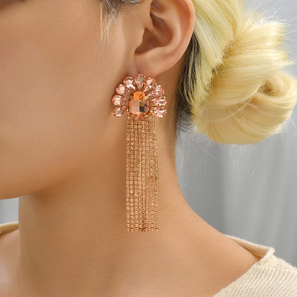 1 Pair Elegant Flower Inlay Copper Alloy Zircon Dangling Earrings display picture 4