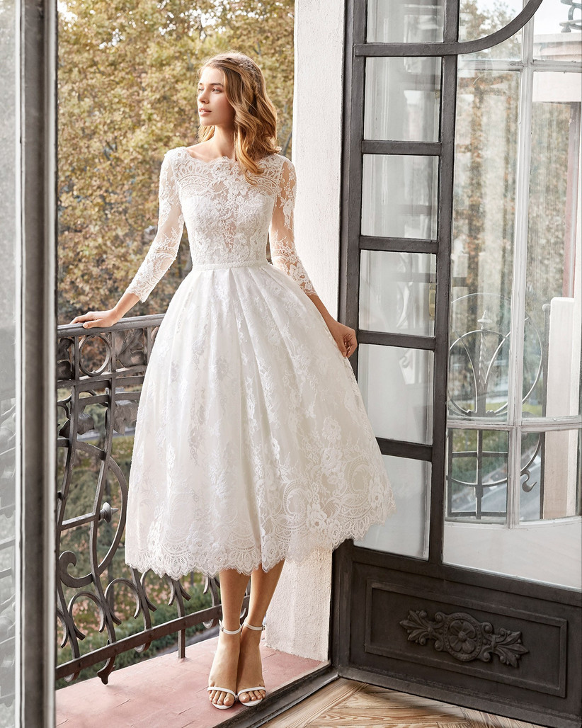 Wedding Dress Elegant Romantic Round Neck Lace Nine Points Sleeve Solid Color Midi Dress Wedding display picture 2