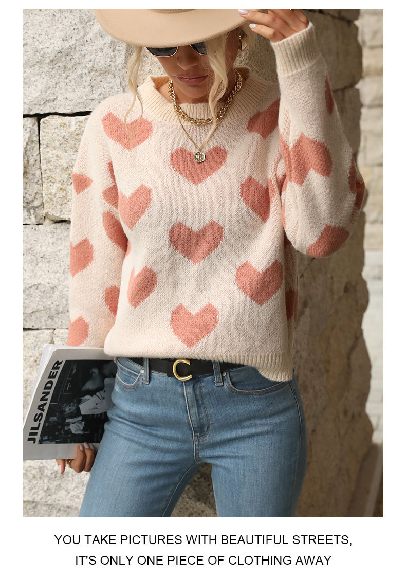 Women's Sweater Long Sleeve Sweaters & Cardigans Jacquard Casual Heart Shape display picture 2