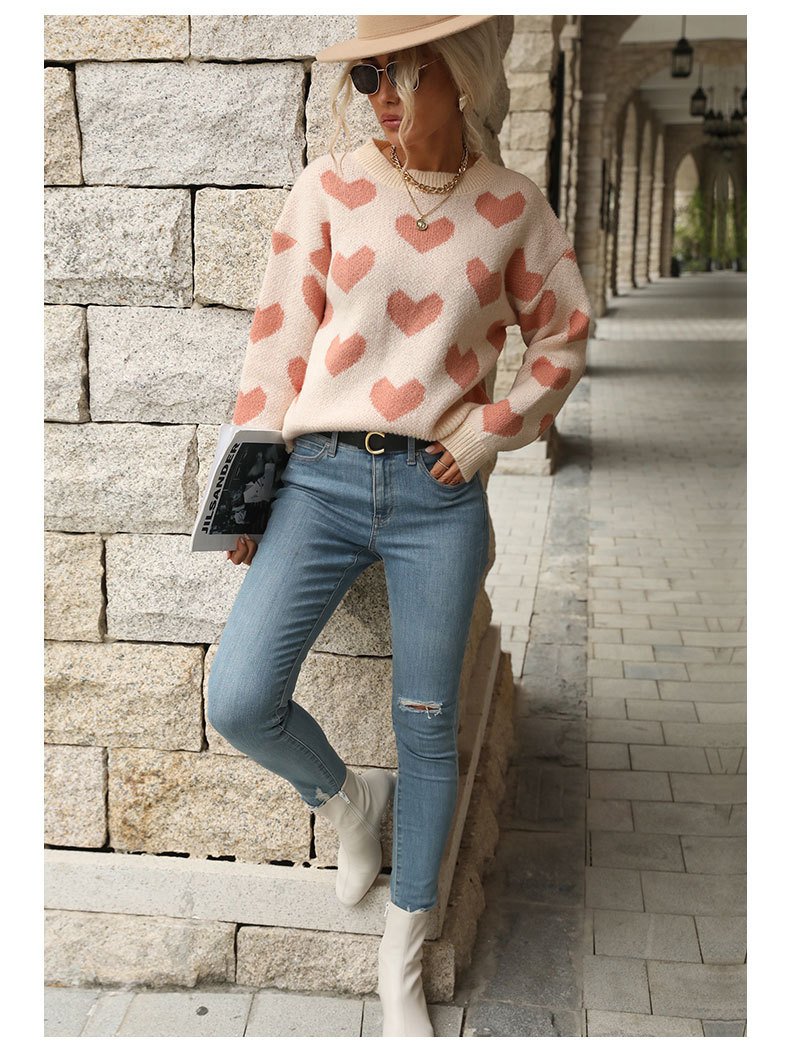Women's Sweater Long Sleeve Sweaters & Cardigans Jacquard Casual Heart Shape display picture 7