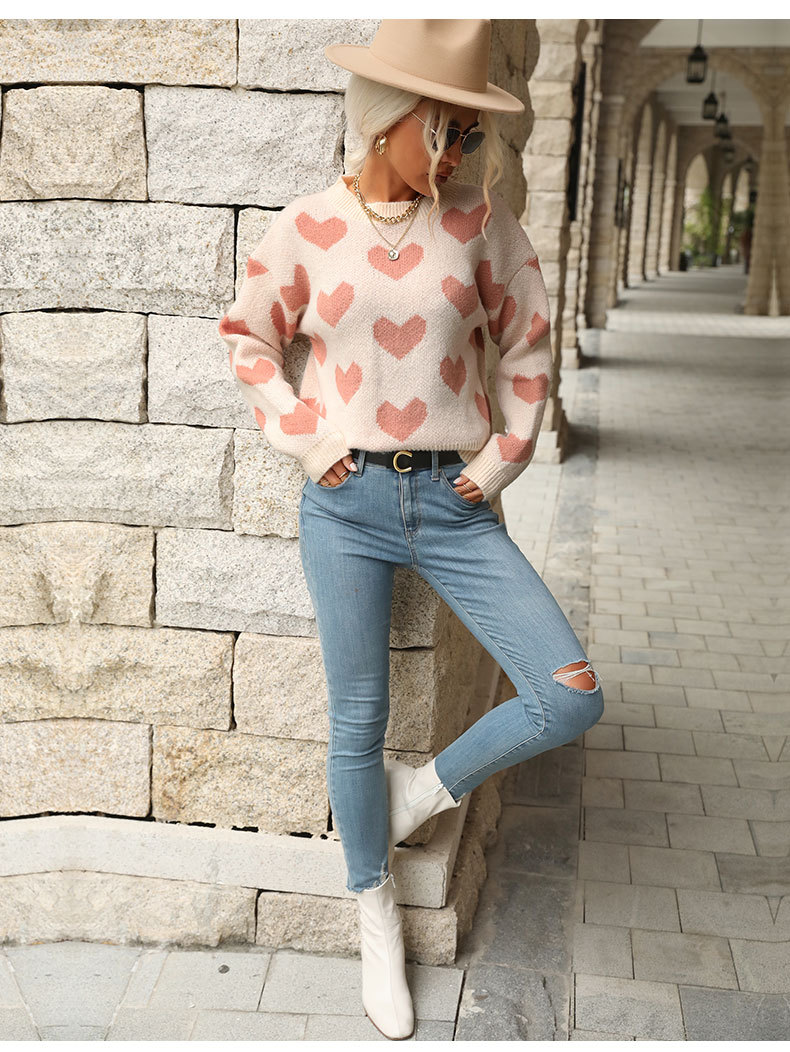 Women's Sweater Long Sleeve Sweaters & Cardigans Jacquard Casual Heart Shape display picture 8